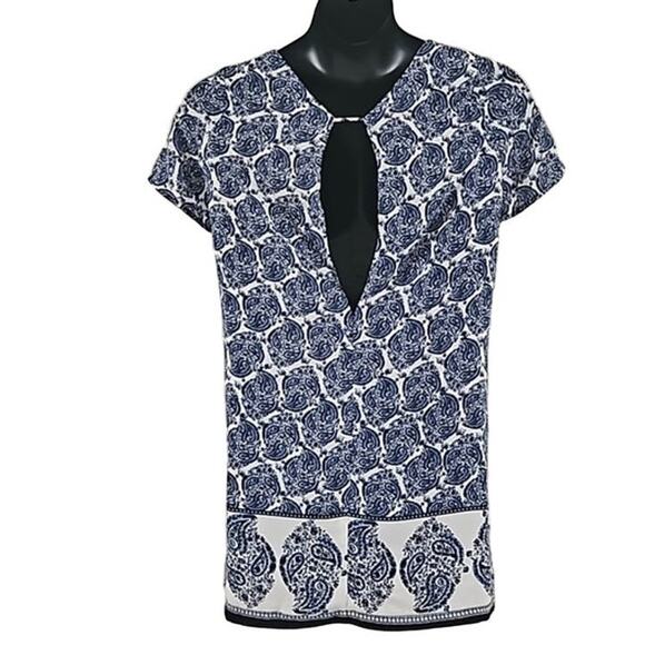 Lulus Women’s Blue & White Abstract Print Short Sleeve Tunic Dress -Size Medium - Picture 6 of 6